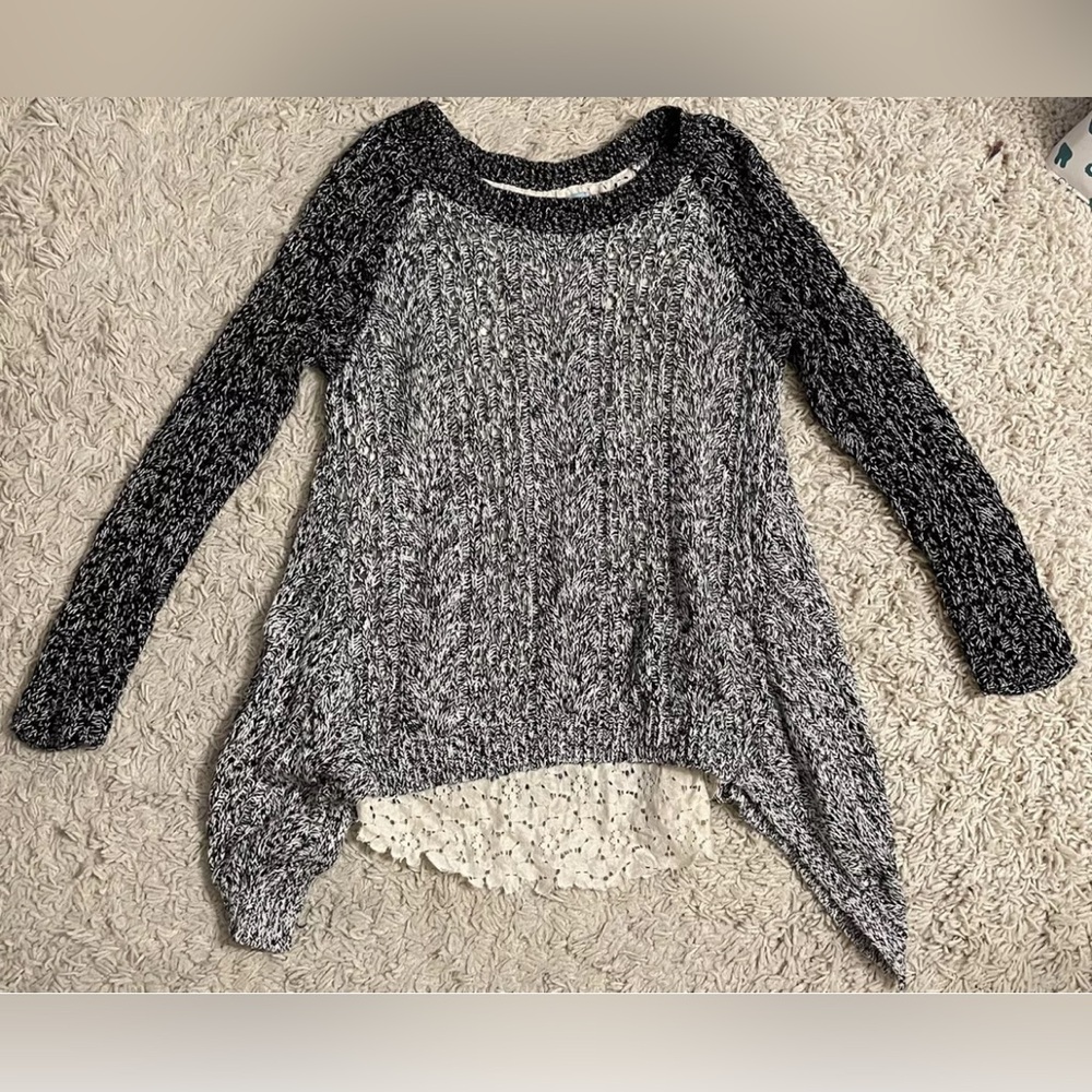 LEIFNOTES gray ivory 3/4 sleeve sweater knit top small s 4